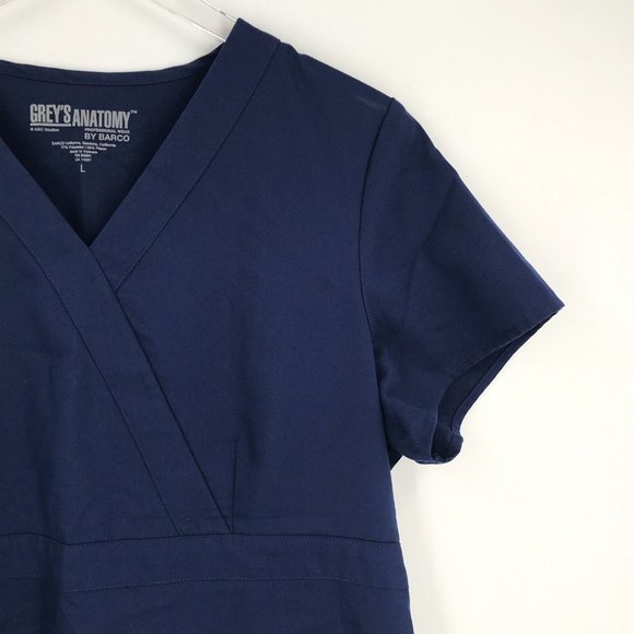 Barco Greys Anatomy Womens Scrub Top Large Blue Short Sleeve Shirt Pockets Nurse - Picture 9 of 15